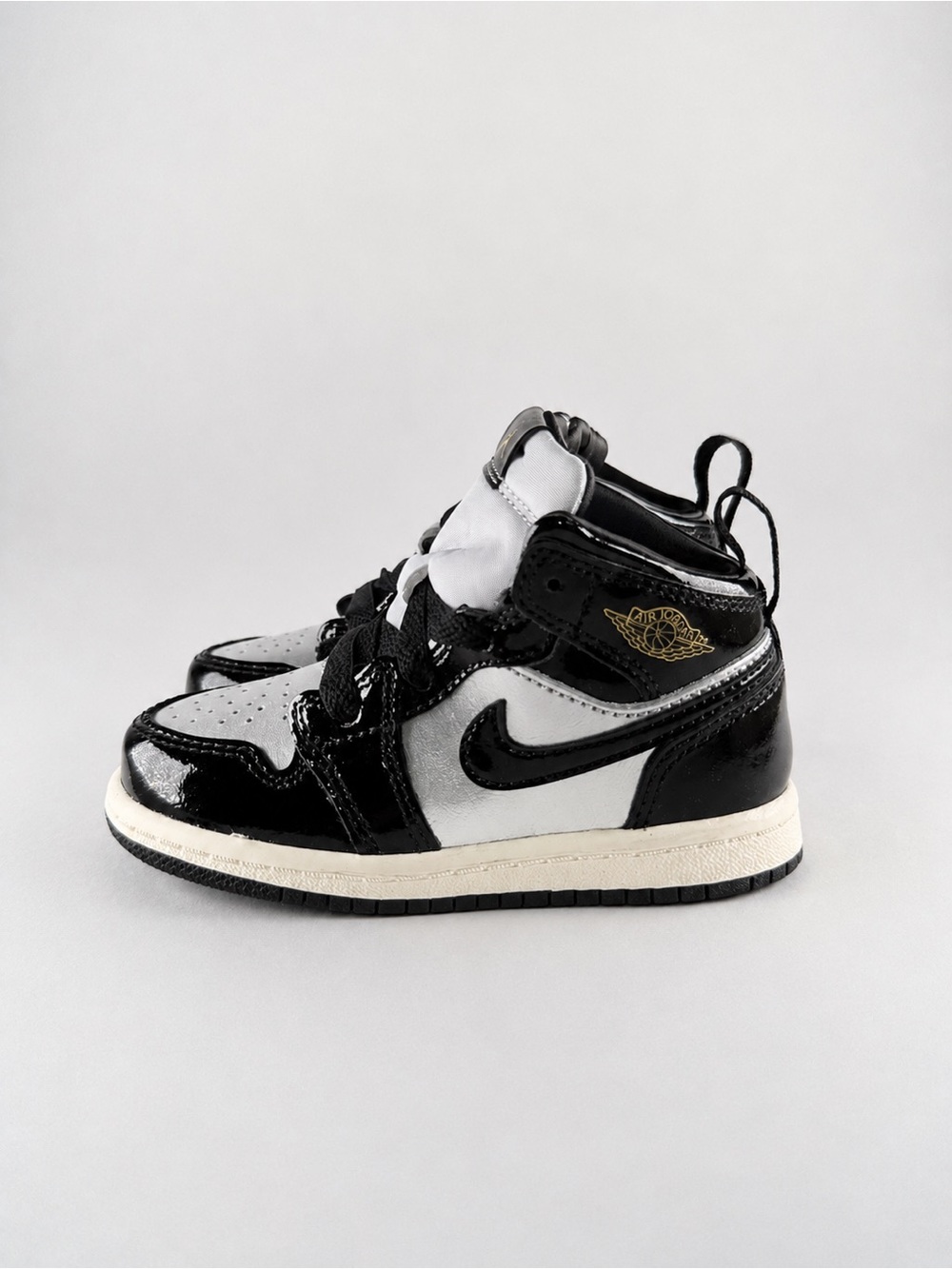 Size 7C- Jordan 1 Mid SE (TD) Black Metallic Sneakers